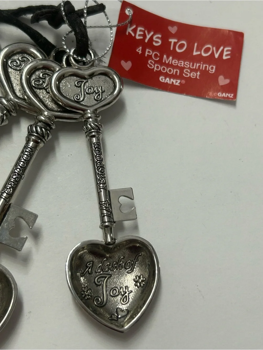GANZ Heart Key Measuring Spoon Set Keys To Love 4 PC Metal Silver Tone